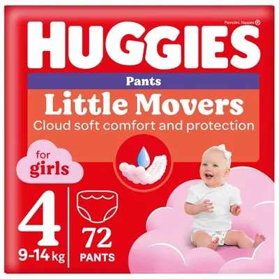 Підгузки-трусики Huggies Pants Little Movers для дівчаток розмір 4, 9-14 кг, Box 72 шт