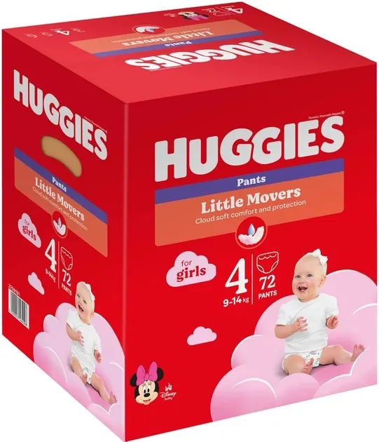 Підгузки-трусики Huggies Pants Little Movers для дівчаток розмір 4, 9-14 кг, Box 72 шт