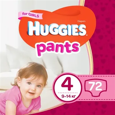 Підгузки-трусики Huggies Pants дитячі, для дівчаток, розмір 4, 9-14 кг, J-pack, 2 х 36 шт