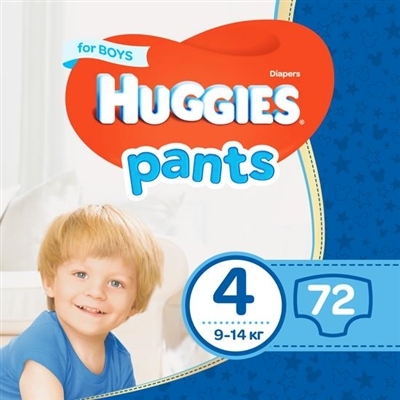 Подгузники-трусики Huggies Pants детские, для мальчиков, размер 4, 9-14 кг, J-pack, 2 х 36 шт