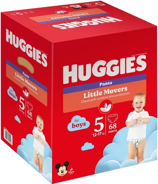 Підгузки-трусики Huggies Pants Little Movers для хлопчиків розмір 5, 12-17 кг, Box 68 шт