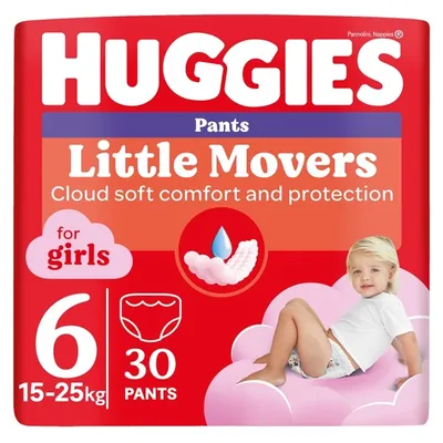 Підгузки-трусики Huggies Pants Little Movers для дівчаток розмір 6, 15-25 кг, 30 шт