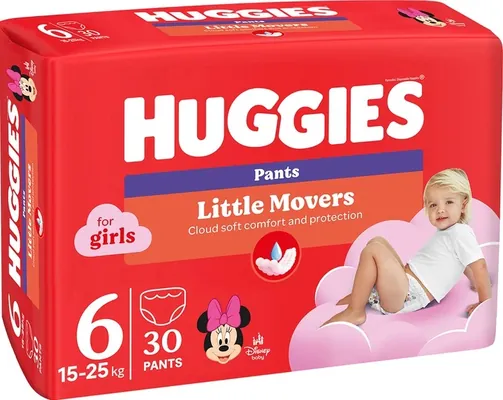 Підгузки-трусики Huggies Pants Little Movers для дівчаток розмір 6, 15-25 кг, 30 шт
