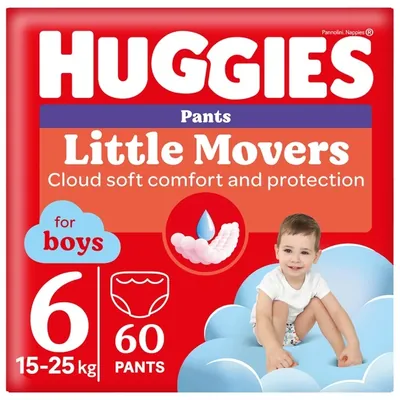 Підгузки-трусики Huggies Pants Little Movers для хлопчиків розмір 6, 15-25 кг, Box 60 шт