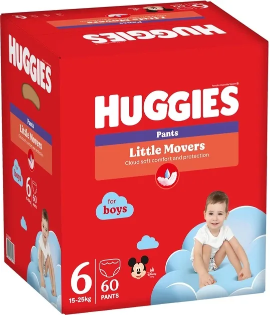 Підгузки-трусики Huggies Pants Little Movers для хлопчиків розмір 6, 15-25 кг, Box 60 шт