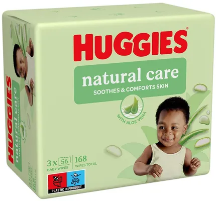 Серветки вологі Huggies Natural Care Aloe Vera дитячі, 168 шт (3 х 56 шт)