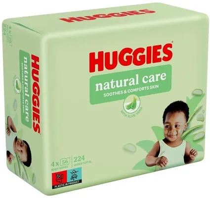 Серветки вологі Huggies Natural Care Aloe Vera дитячі, 224 шт (4 х 56 шт)