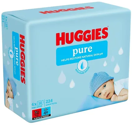 Серветки вологі Huggies Pure дитячі, для новонароджених, 224 шт (4 x 56 шт)