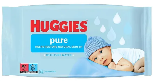 Серветки вологі Huggies Pure дитячі, для новонароджених, 56 шт