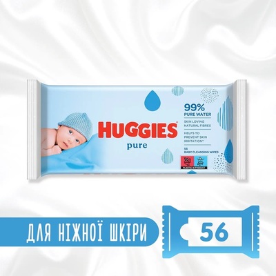 Серветки вологі Huggies Pure дитячі, для новонароджених, 56 шт
