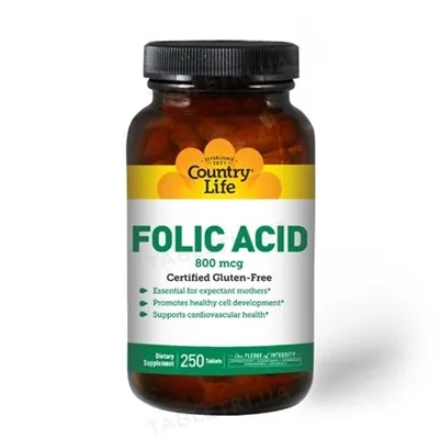 Фолієва кислота Country Life Folic Acid 800 мкг, 250 таблеток