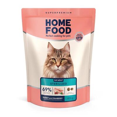 Корм сухий Home Food для дорослих стерилізованих/кастрованих котів, кролик і журавлина, 400 г