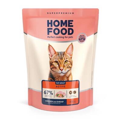Корм сухой Home Food для активных взрослых кошек Курица и креветка, 400 г