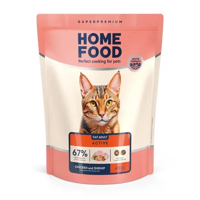 Корм сухий Home Food для активних дорослих котів Курка та креветка, 400 г