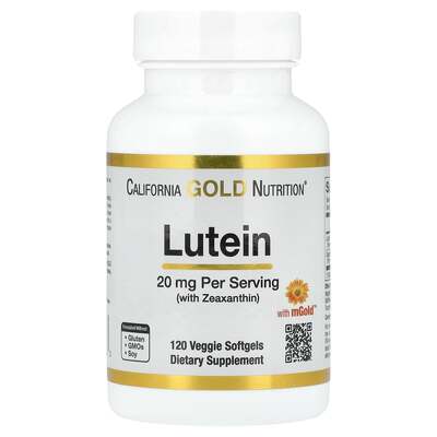 Лютеин с зеаксантином California Gold Nutrition Lutein with Zeaxanthin 20 мг, 60 растительных капсул
