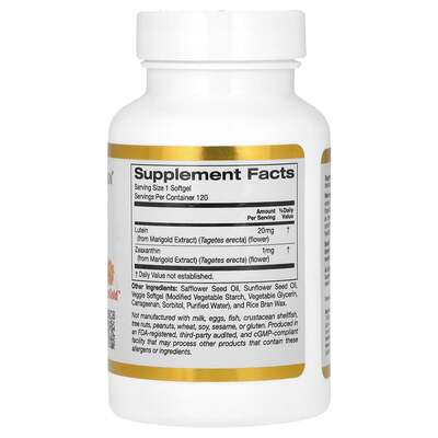 Лютеин с зеаксантином California Gold Nutrition Lutein with Zeaxanthin 20 мг, 120 вегетарианских капсул