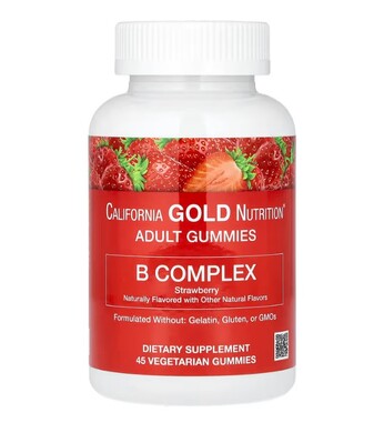 Комплекс витаминов группы B California Gold Nutrition B-Complex со вкусом клубники, 45 жевательных таблеток