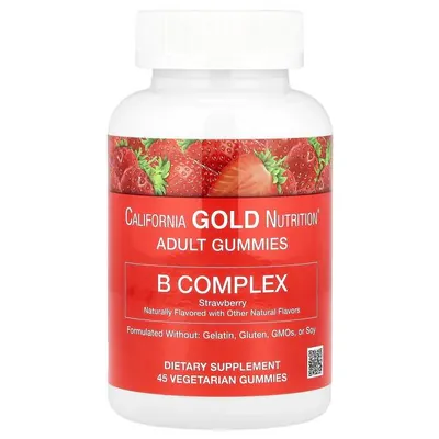 Вітаміни групи В California Gold Nutrition B Complex зі смаком полуниці жувальні вег. цукерки №45