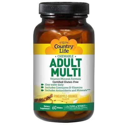 Вітамінно-мінеральний комплекс Country Life Adult Multi для дорослих смак ананаса жувальні таблетки №60