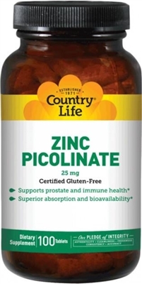 Цинка пиколинат Country Life Zinc Picolinate 25 мг, 100 таблеток