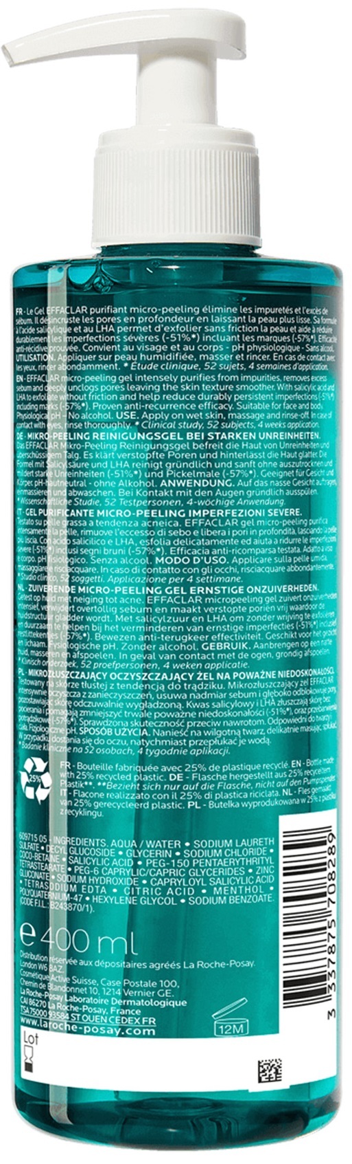 Гель-мікропілінг La Roche-Posay Effaclar Micro-Peeling Purifying Gel для очищення проблемної шкіри обличчя і тіла, 400 мл