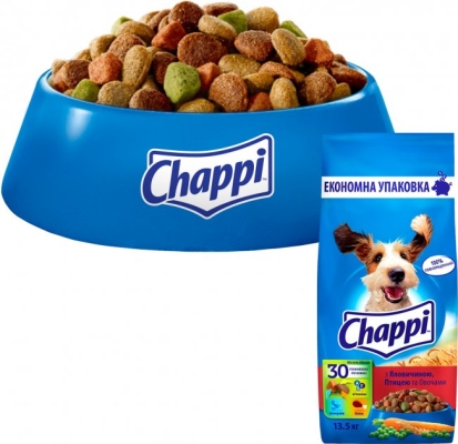 Корм для собак Chappi с тремя видами мяса и овощами, 13,5 кг.