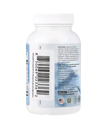 Метильований комплекс вітамінів групи B з вітаміном C Micro Ingredients Pure Methylated B Complex with Vitamin C, 240 капсул
