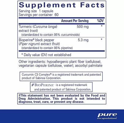 Куркумин с биоперином Pure Encapsulations Curcumin with Bioperine 500 мг, 60 капсул