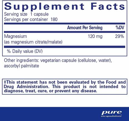 Магний Pure Encapsulations Magnesium (citrate/malate), 180 капсул