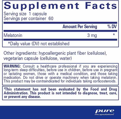 Мелатонин Pure Encapsulations Melatonin 3 мг, 60 капсул
