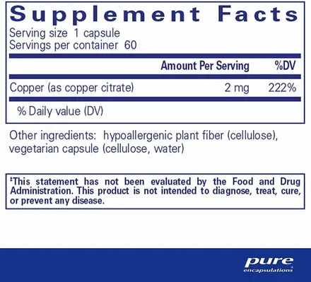 Мідь (цитрат) Pure Encapsulations Copper (citrate), 60 капсул