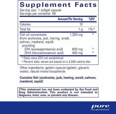 Омега-3 Pure Encapsulations ONE Omega, 60 капсул