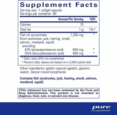 Омега-3 Pure Encapsulations ONE Omega, 60 капсул