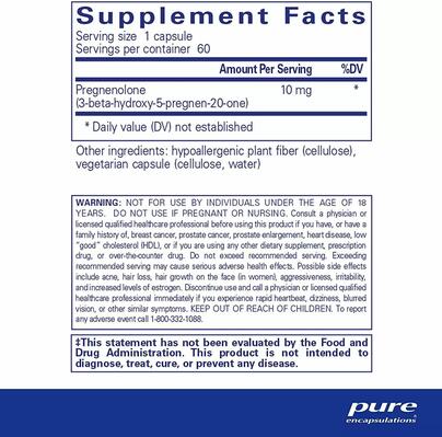 Прегненолон Pure Encapsulations Pregnenolone 10 мг, 60 капсул