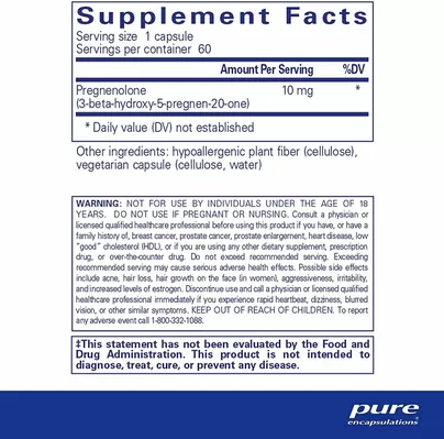 Прегненолон Pure Encapsulations Pregnenolone 10 мг, 60 капсул