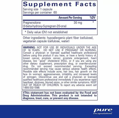 Прегненолон Pure Encapsulations Pregnenolone 30 мг, 60 капсул