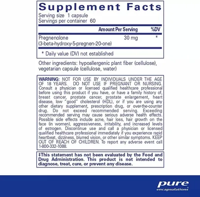 Прегненолон Pure Encapsulations Pregnenolone 30 мг, 60 капсул
