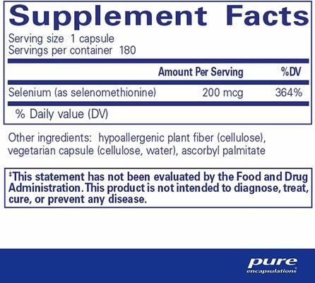 Селен (селенометионин) Pure Encapsulations Selenium (selenomethionine) 200 мкг, 180 капсул