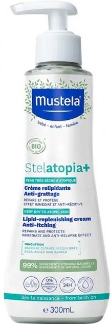 Крем для тіла Mustela Bebe Stelatopia+ органічний ліпідовідновлювальний проти свербежу, 300 мл