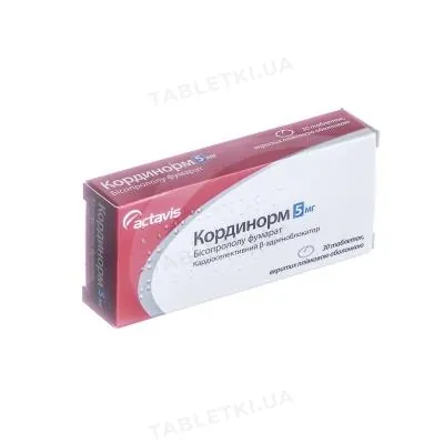 Кординорм таблетки, в/плів. обол. по 5 мг №30 (10х3)