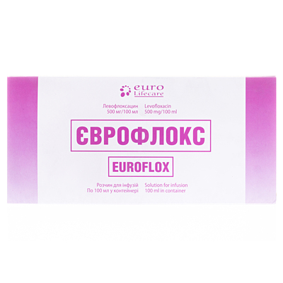 Еврофлокс раствор д/инф. 500 мг/100 мл по 100 мл в конт.