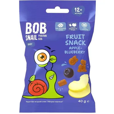 Снек Bob Snail Baby фруктово-ягідний для дітей з 12 місяців Яблуко-чорниця, 40 г