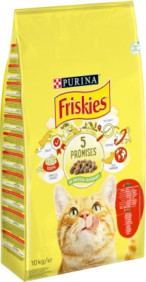 Корм сухой для кошек Purina Friskies с говядиной, курицей и овощами, 10 кг