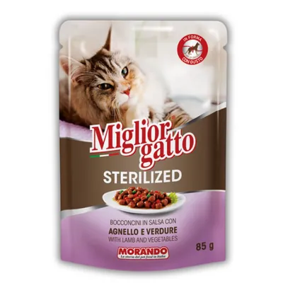 Корм вологий Morando Migliorgatto Sterilized для стерилізованих котів беззерновий ягня з овочами шматочки в соусі, 85 г