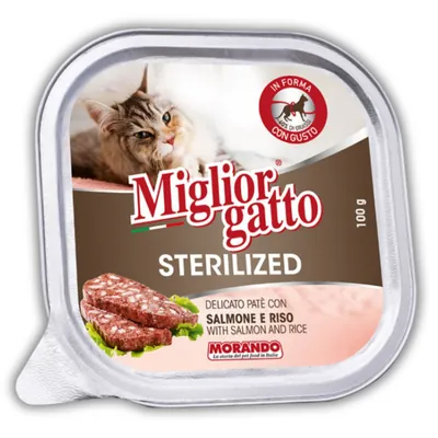 Корм вологий Morando Migliorgatto Sterilized для стерилізованих котів з лососем та рисом, 100 г