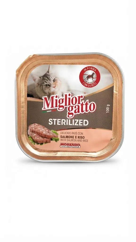 Корм вологий Morando Migliorgatto Sterilized для стерилізованих котів з лососем та рисом, 100 г