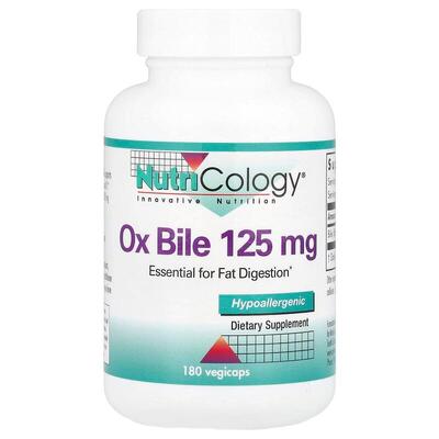 Экстракт бычьей желчи Nutricology Ox Bile 125 мг, 180 растительных капсул.