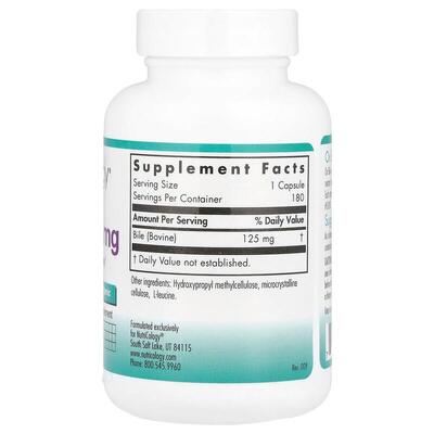 Экстракт бычьей желчи Nutricology Ox Bile 125 мг, 180 растительных капсул.