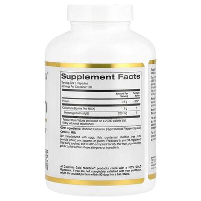 Молозиво California Gold Nutrition Colostrum, 240 растительных капсул