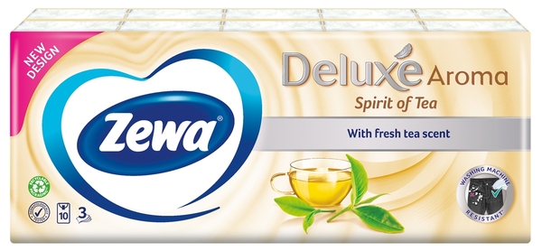 Платочки бумажные Zewa Deluxe Aroma Аромат Чая 3 слоя, 10 шт х 10 уп